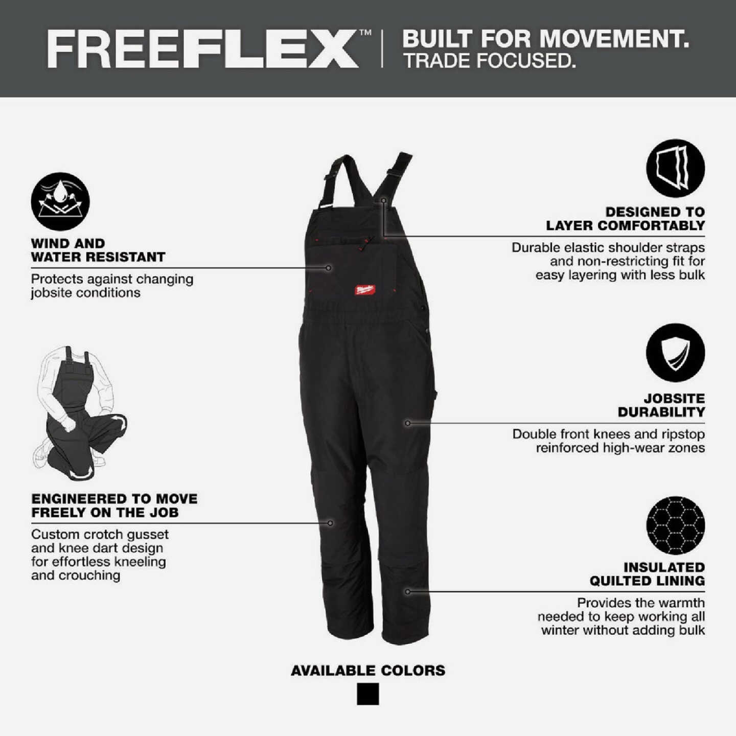 Milwaukee FREEFLEX Men's Small Black Insulated Bib Overalls Image 6