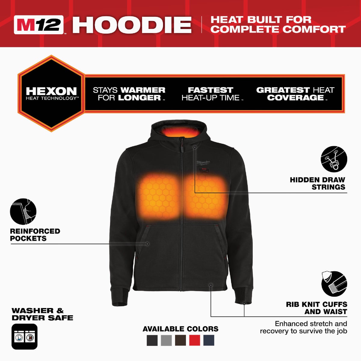 Milwaukee M12 Men's Medium Black Full-Zip Heated Hoodie Image 4