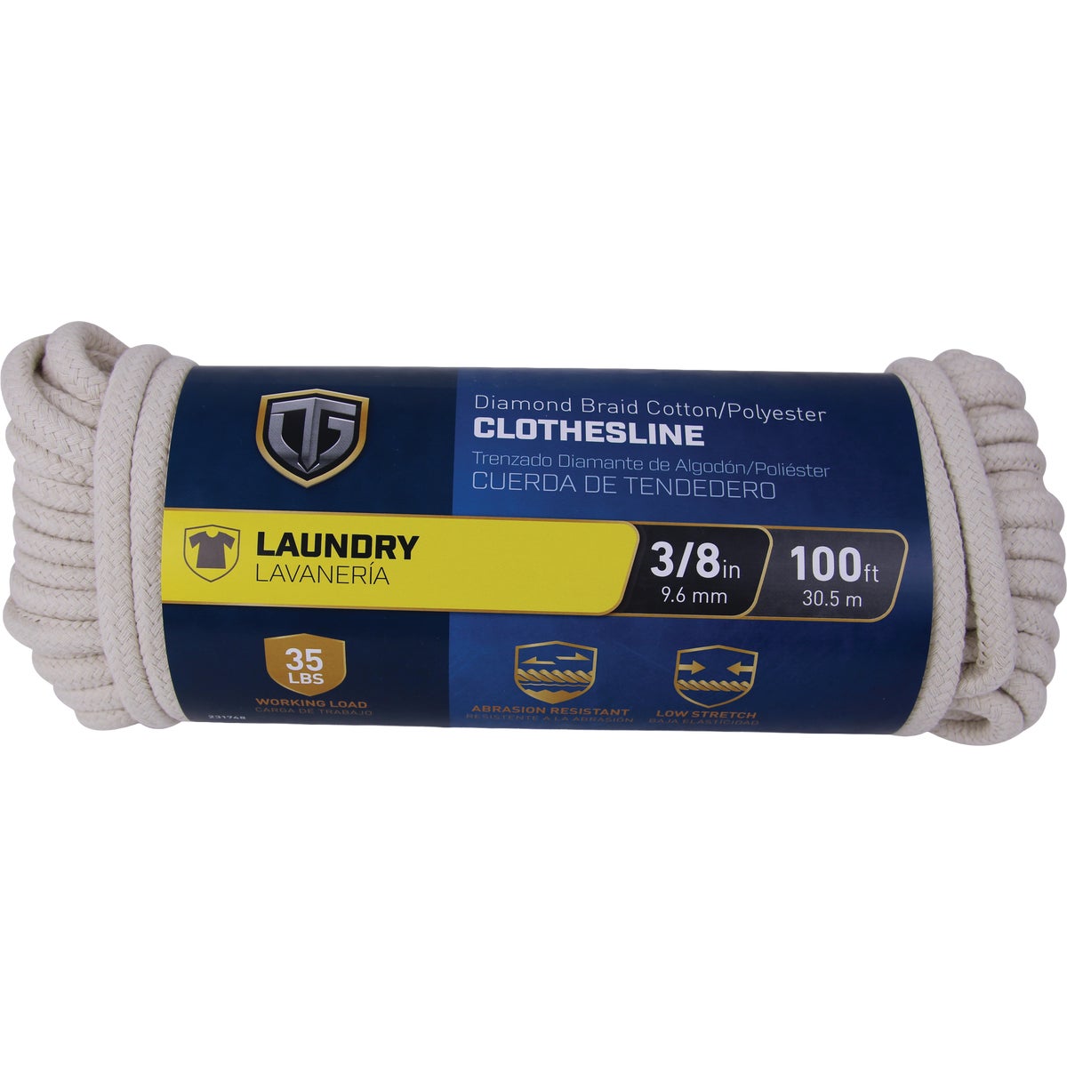 TruGuard 3/8 In. x 100 Ft. Diamond Braid Cotton Polyester Clothesline