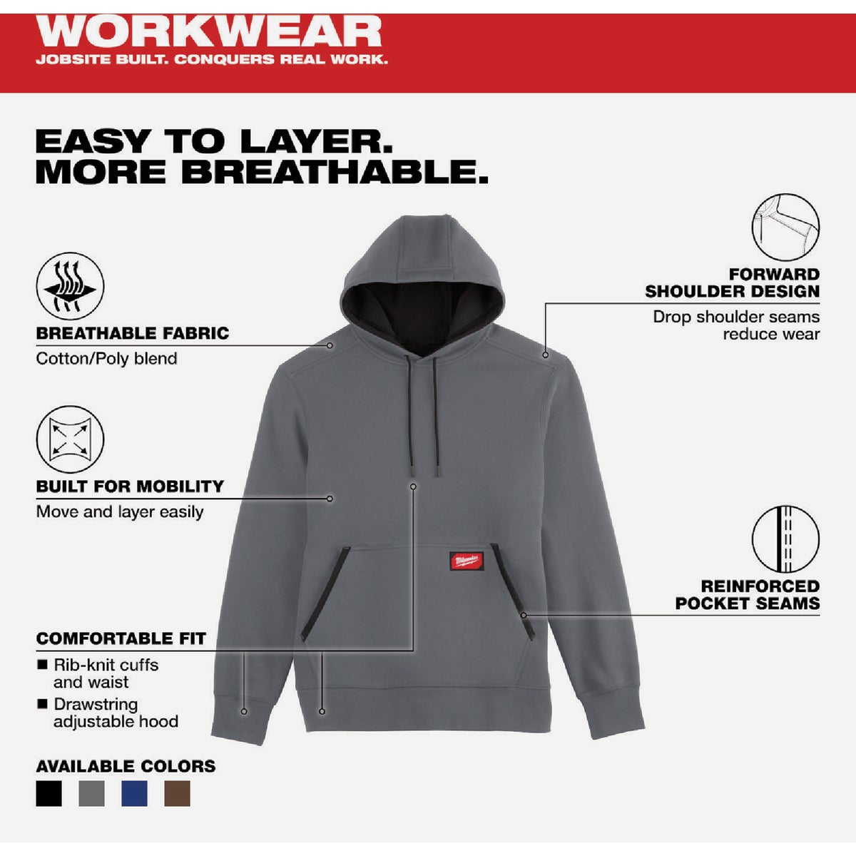Milwaukee FREEFLEX 2XL Gray Midweight Pullover Hooded Sweatshirt Image 3