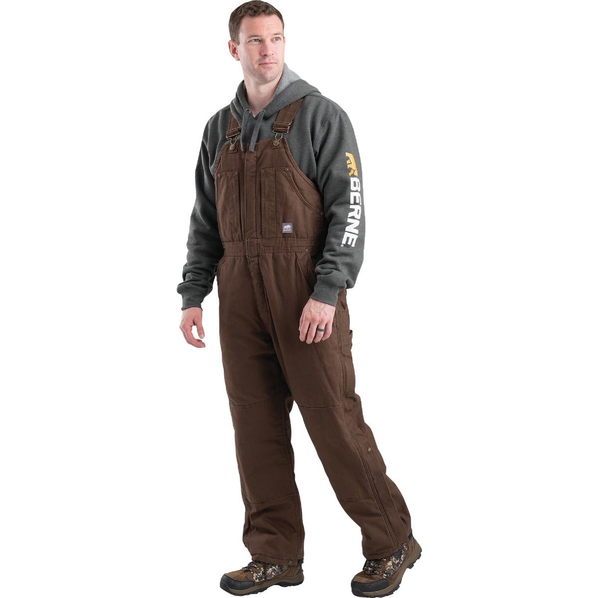 Berne Men's Large Bark Heartland Insulated Washed Duck Bib Overalls