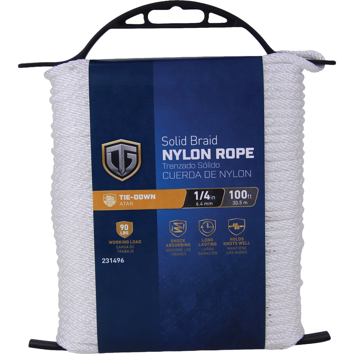 TruGuard 1/4 In. x 100 Ft. White Solid Braid Nylon Rope