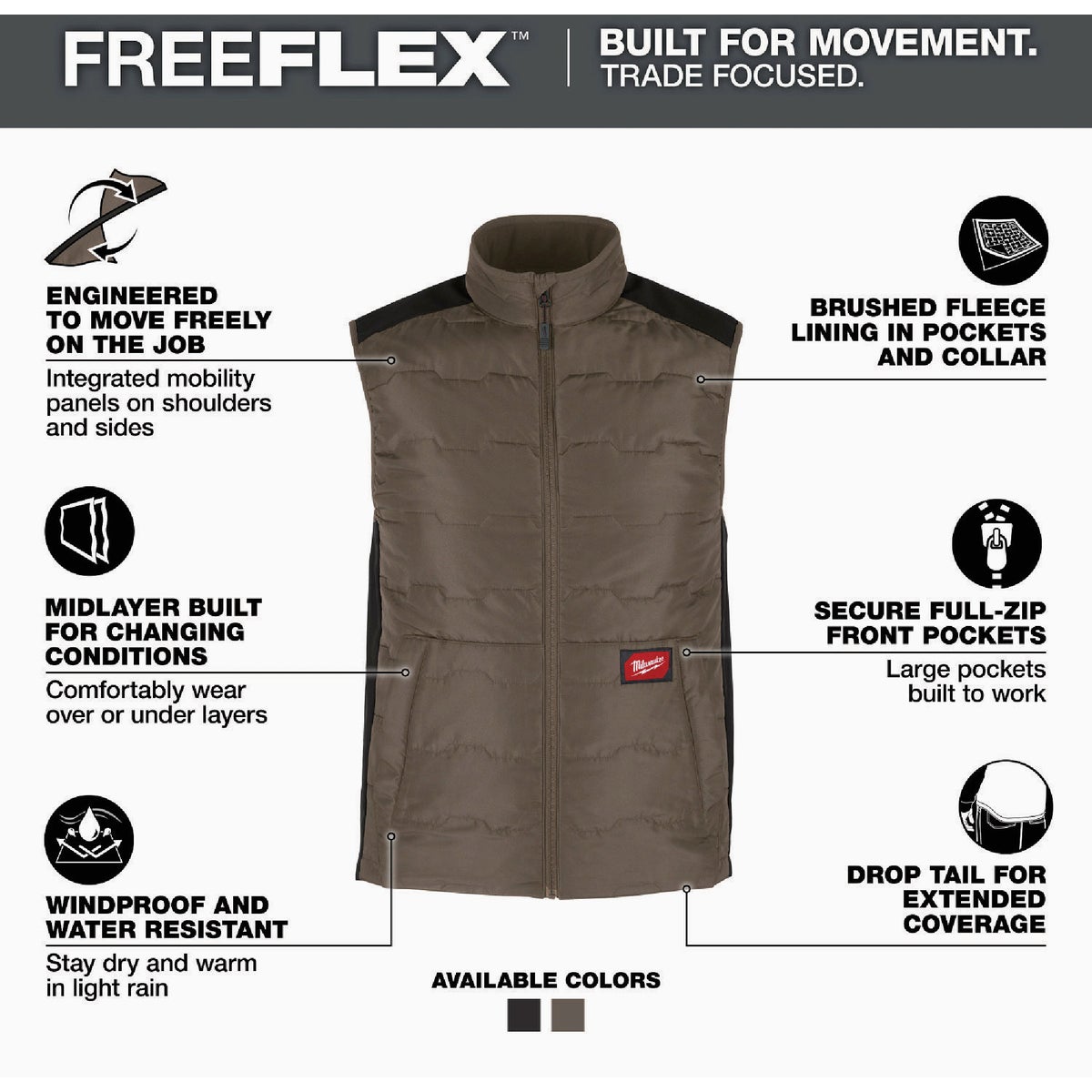 Milwaukee FREEFLEX Men's 2XL Brown Lightweight Insulated Vest Image 2