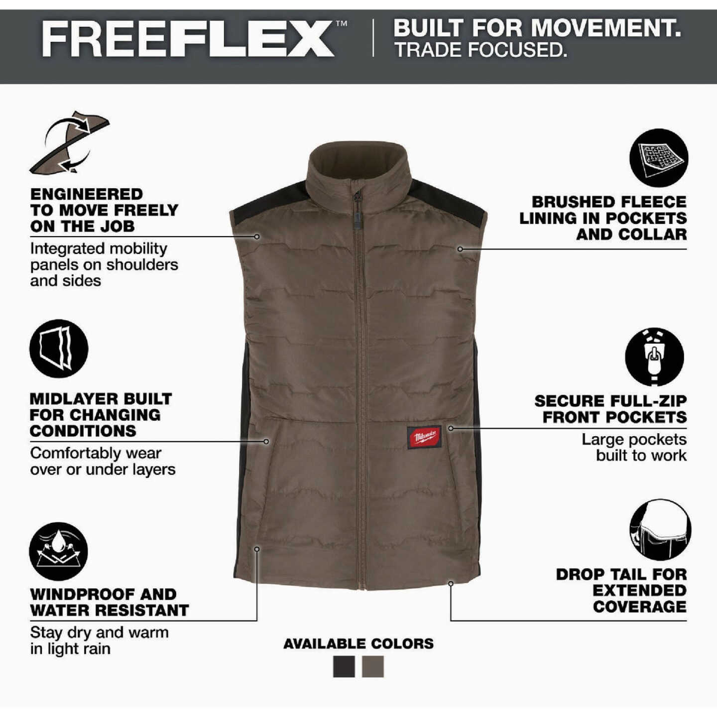 Milwaukee FREEFLEX Men's 2XL Brown Lightweight Insulated Vest Image 2