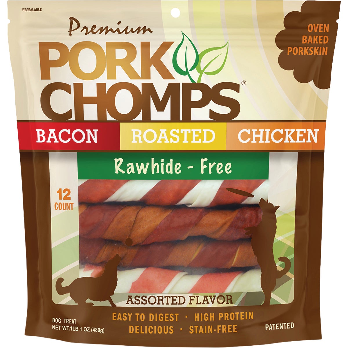 Pork Chomps 6 In. Baked Pork Skin Assorted Flavor Twists Dog Chew (12-Pack)