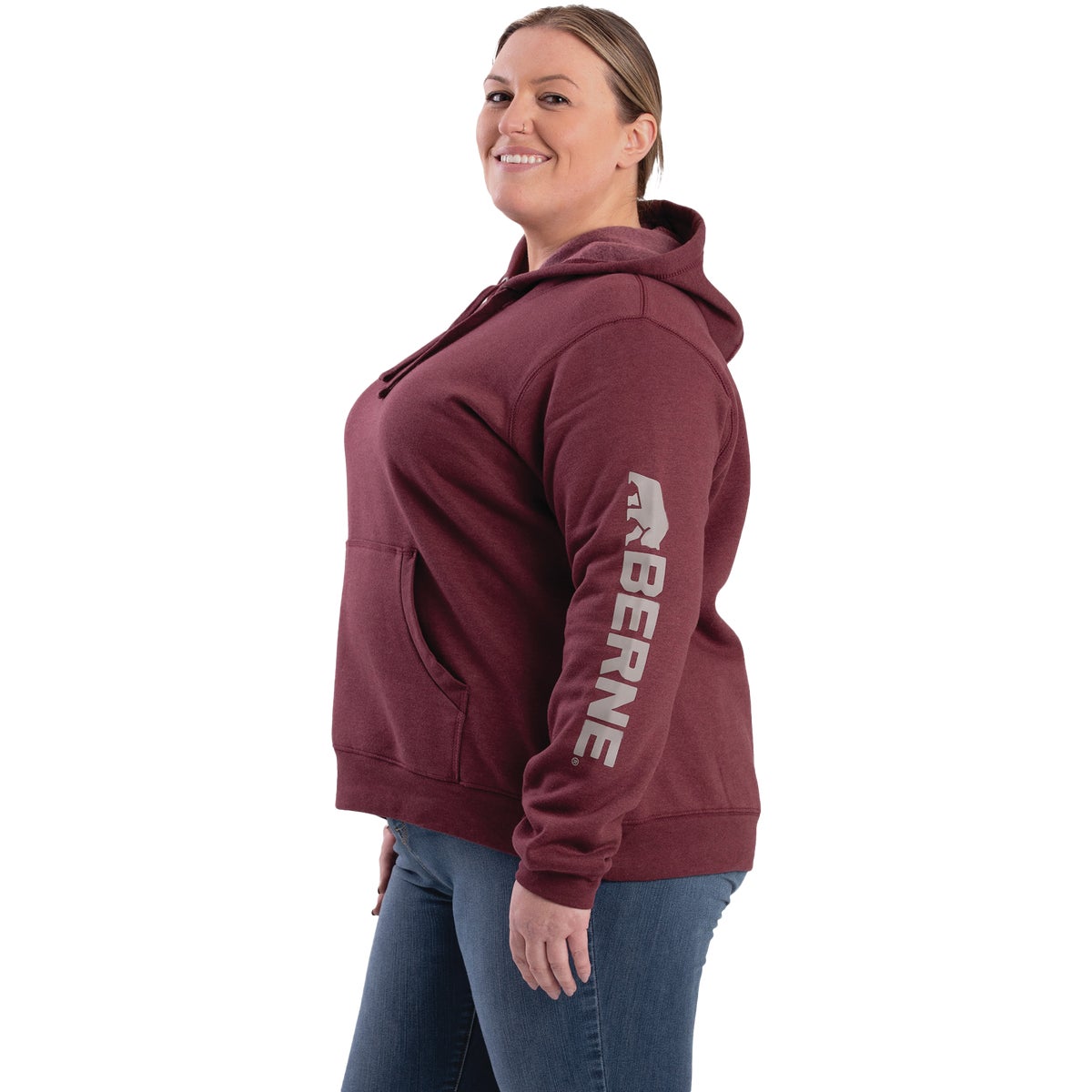 Berne Large Cabernet Women's Signature Sleeve Pullover Hooded Sweatshirt Image 5
