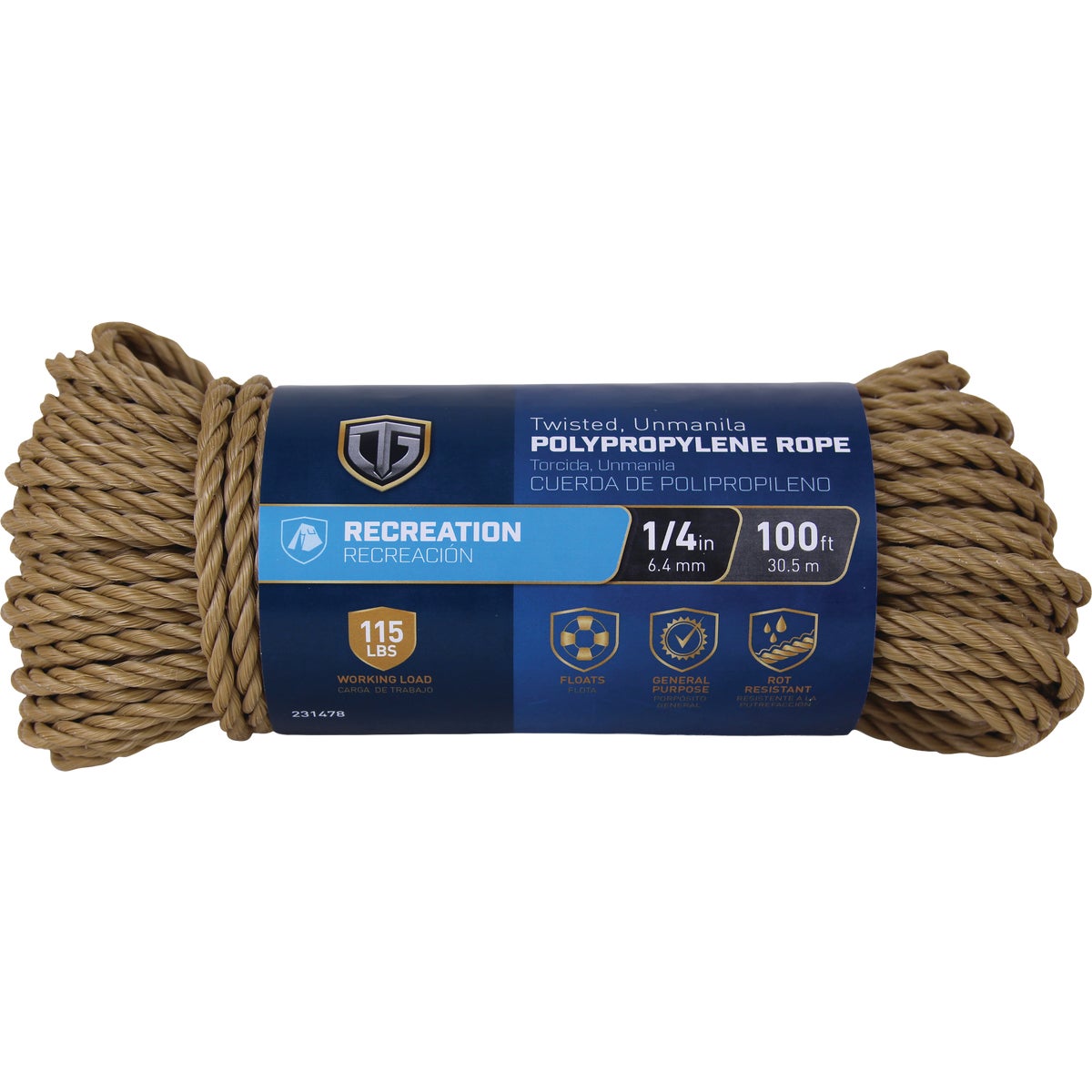 TruGuard 1/4 In. x 100 Ft. Tan Twisted Polypropylene Rope