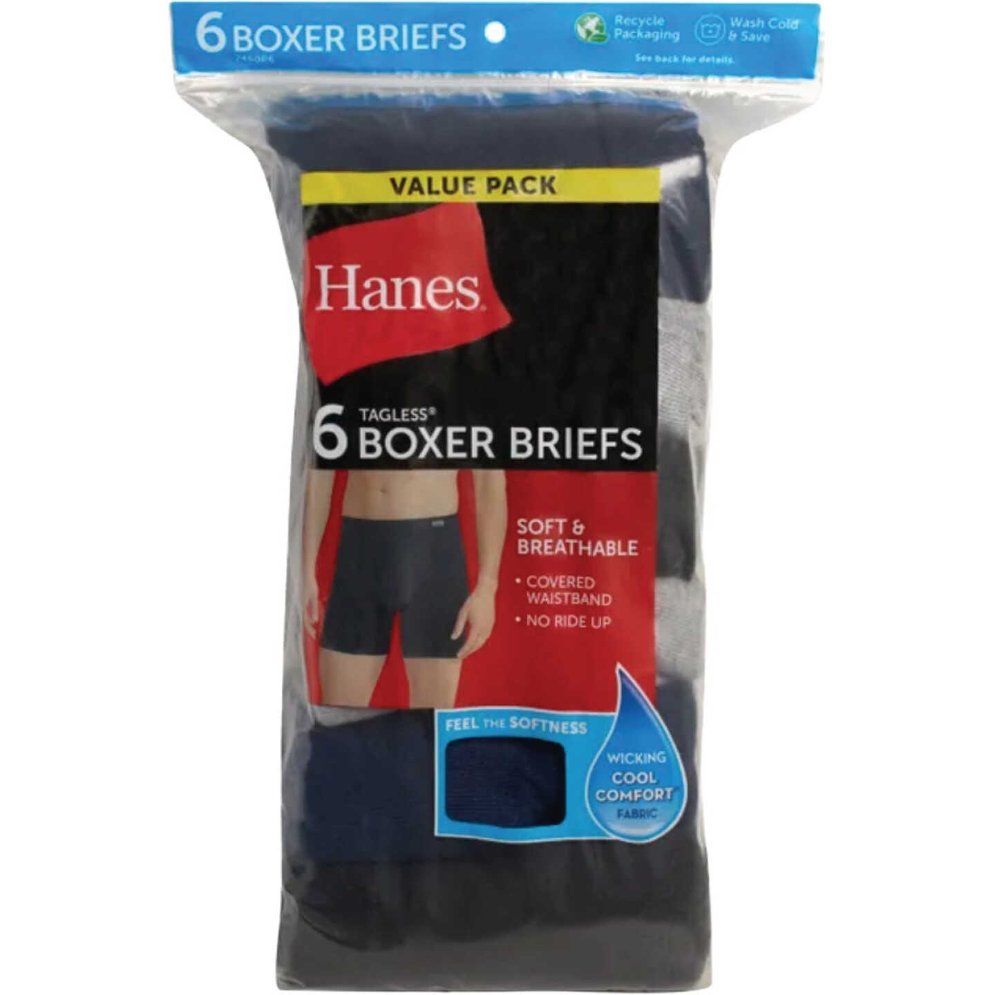 Hanes Men's XL Black/Gray/Blue Boxer Briefs (6-Pack) Image 1