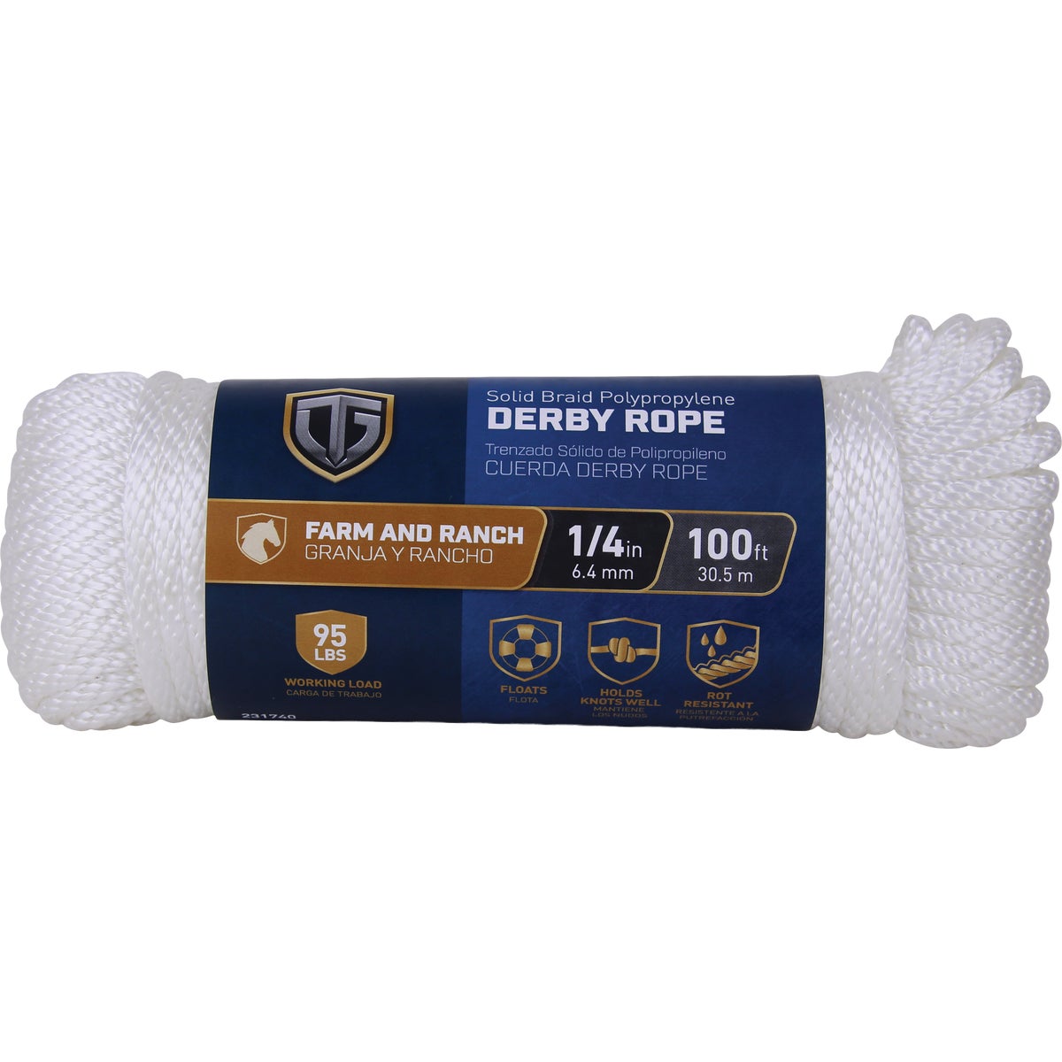TruGuard 1/4 In. x 100 Ft. White Solid Braid Polypropylene Derby Rope