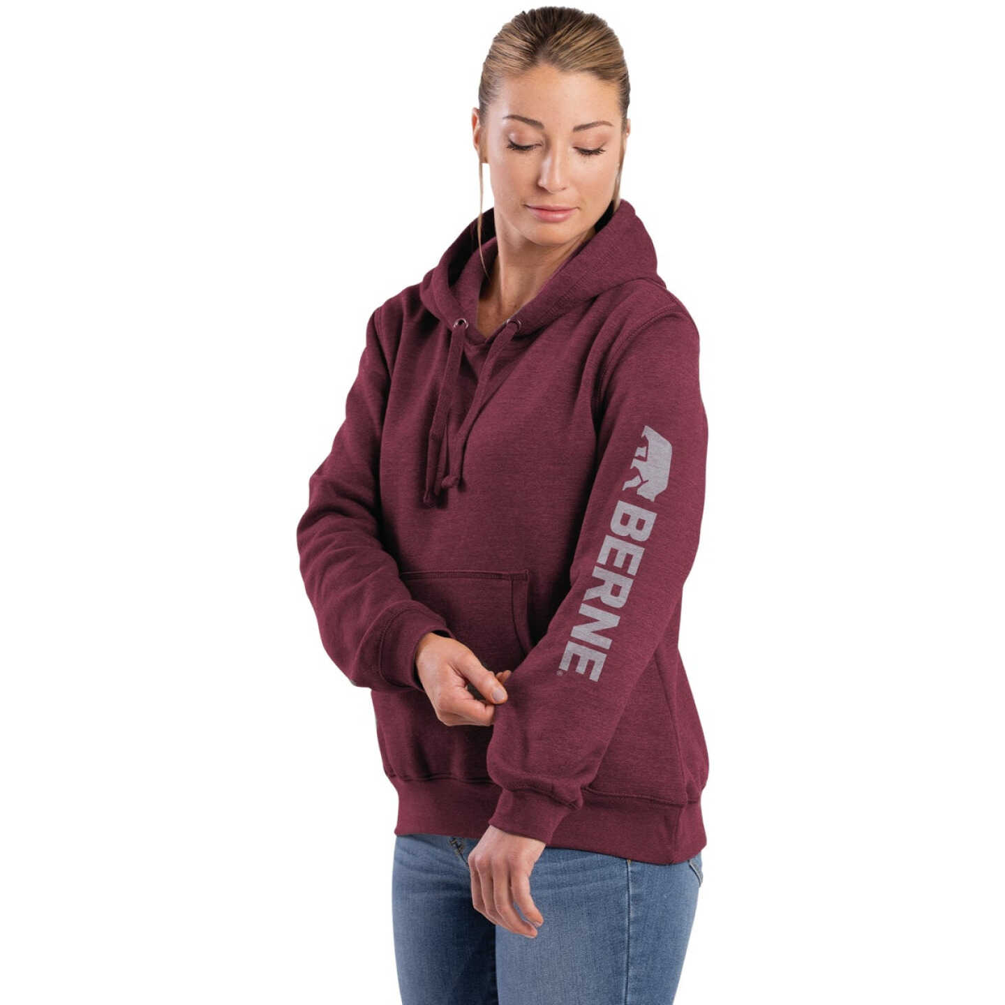 Berne XL Cabernet Women's Signature Sleeve Pullover Hooded Sweatshirt Image 1