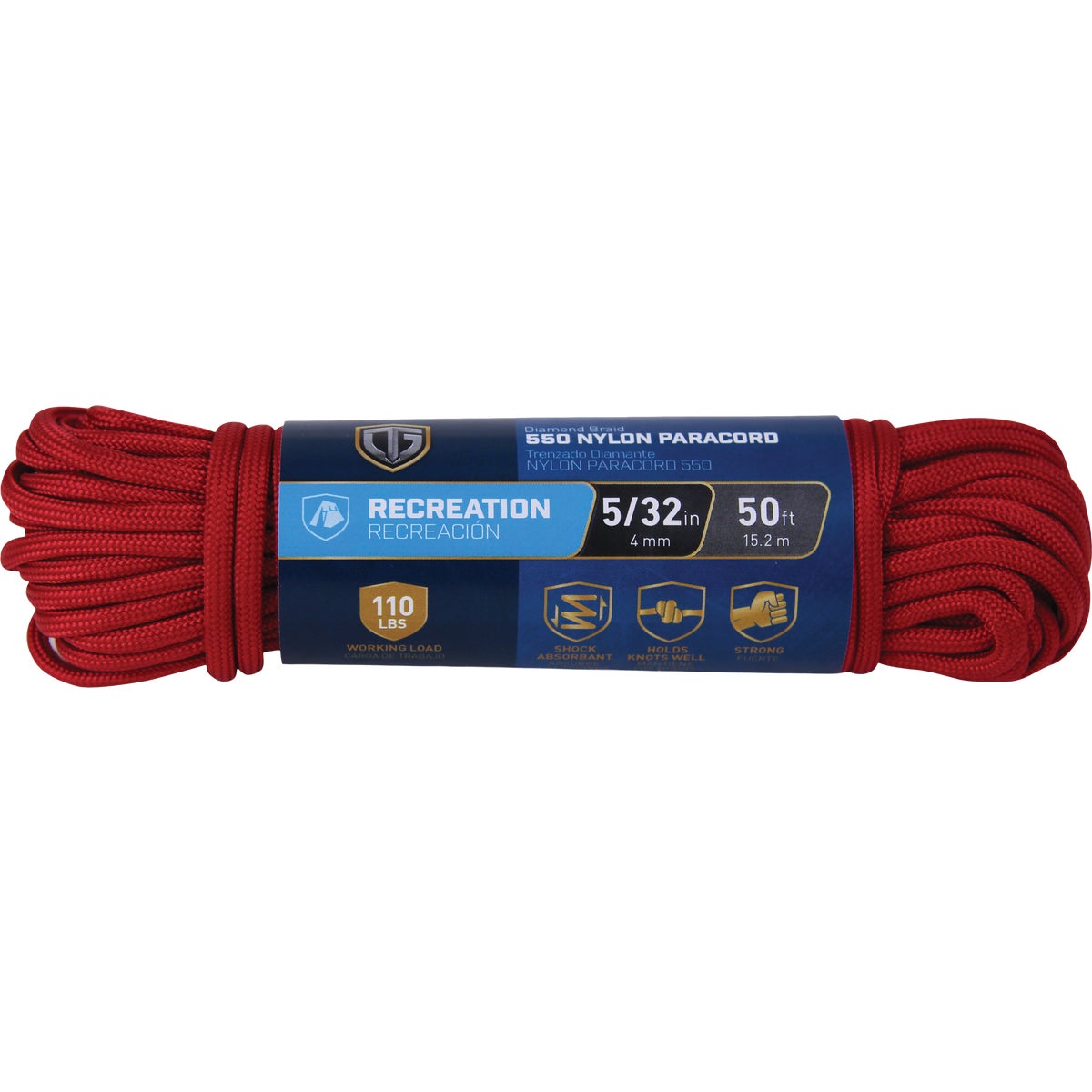 TruGuard 5/32 In. x 50 Ft. Red Paracord 550 Diamond Braid Nylon Rope