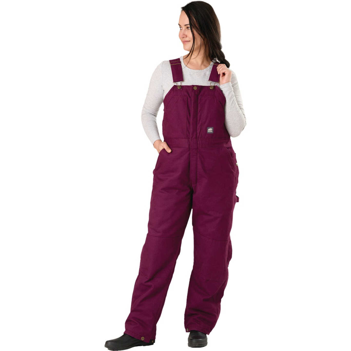 Berne Women's Short Plum Softstone Duck Insulated Bib Overalls, L Image 1