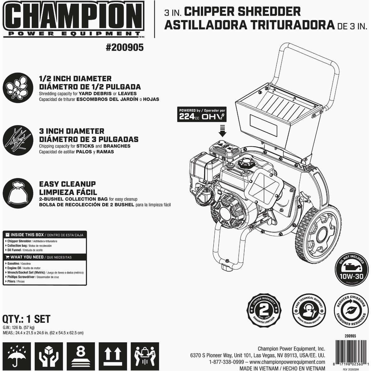 Champion 3 In. Portable Chipper-Shredder with Collection Bag Image 2