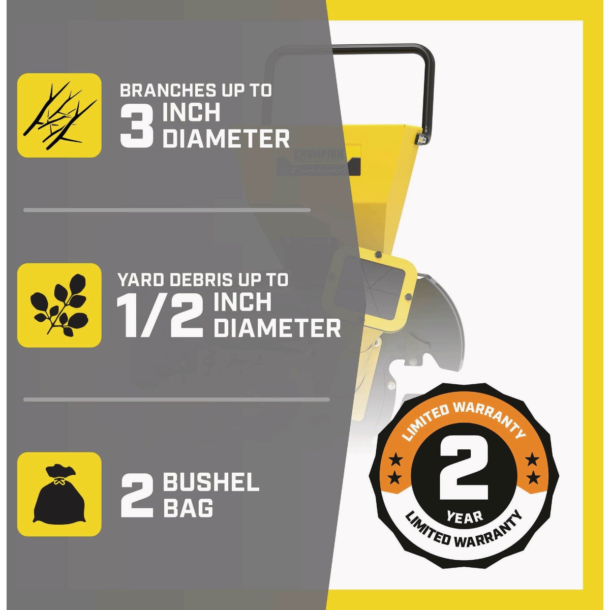 Champion 3 In. Portable Chipper-Shredder with Collection Bag Image 4