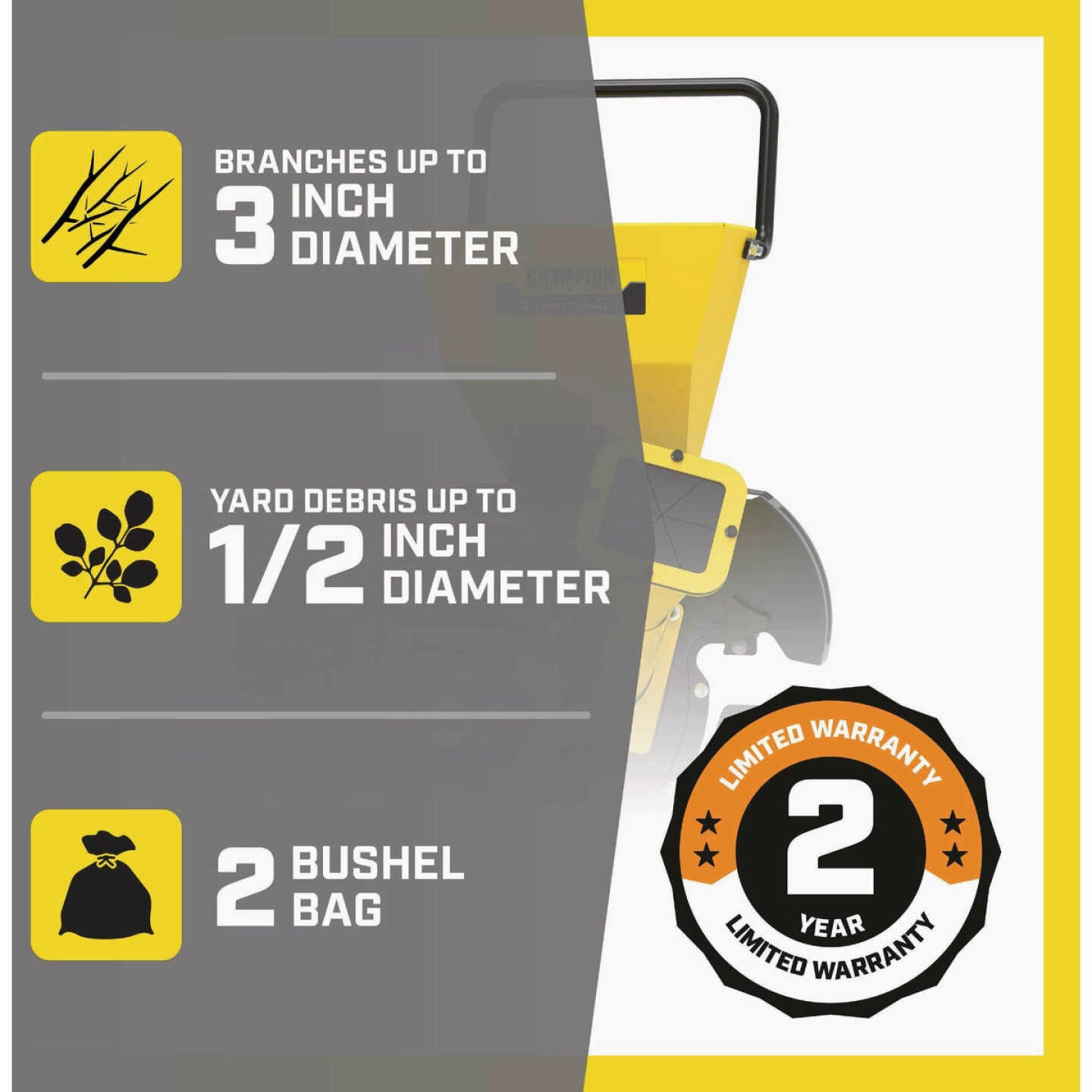 Champion 3 In. Portable Chipper-Shredder with Collection Bag Image 4