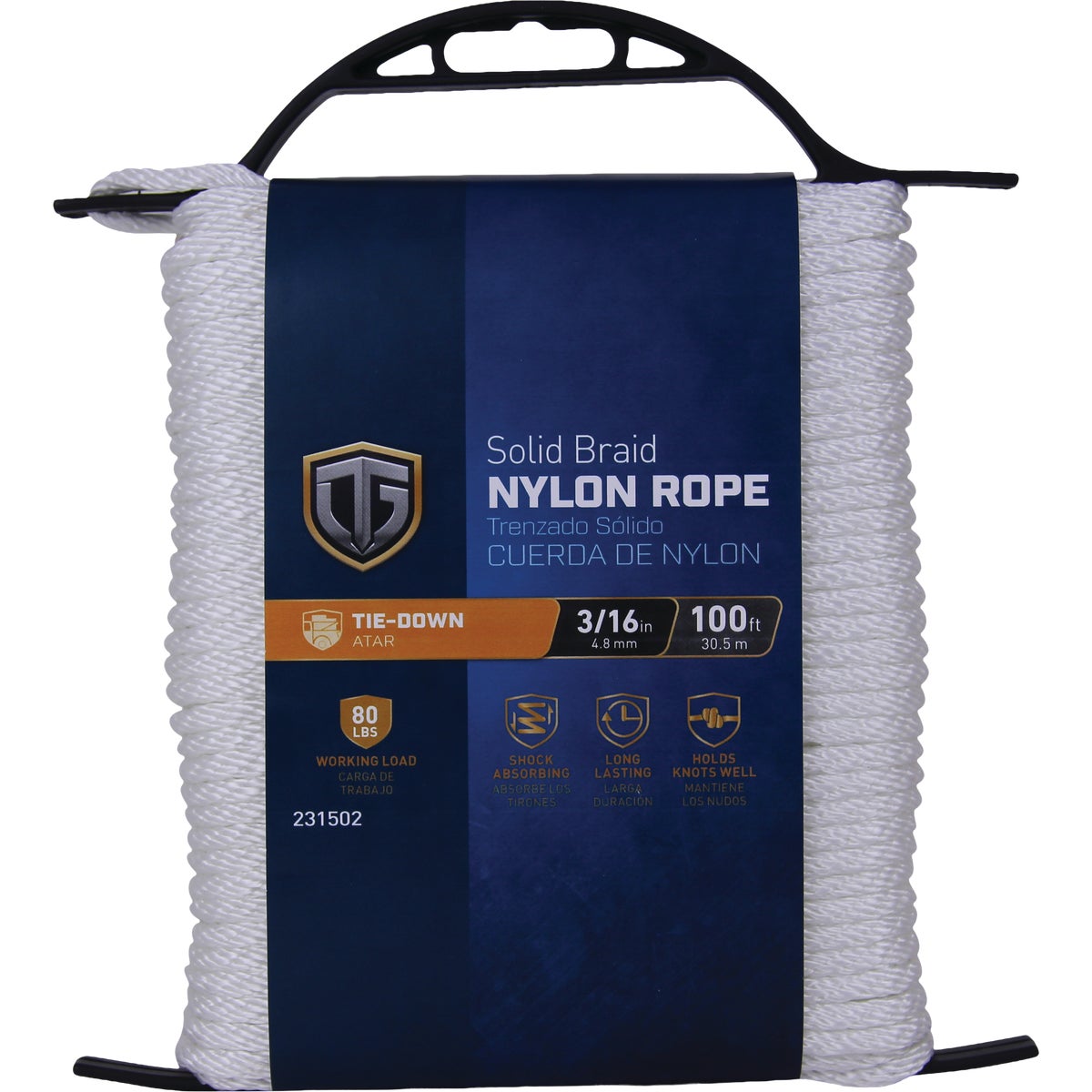TruGuard 3/16 In. x 100 Ft. White Solid Braid Nylon Rope