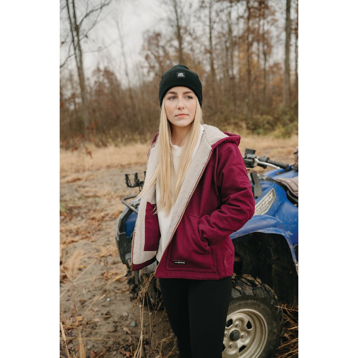 Berne Women's Large Plum Sherpa-Lined Softstone Duck Hooded Jacket Image 4