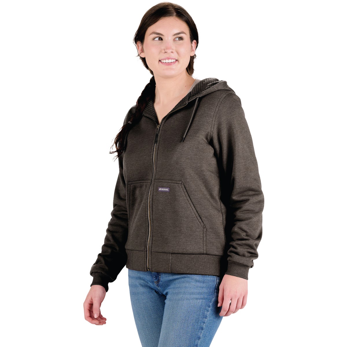 Berne Heritage Women's XL Graphite Heather Grid Fleece-Lined Full-Zip Hooded Sweatshirt