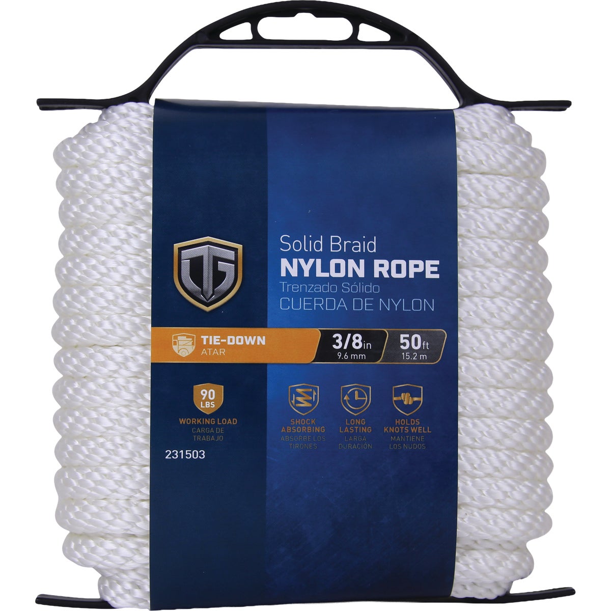 TruGuard 3/8 In. x 50 Ft. White Solid Braid Nylon Rope