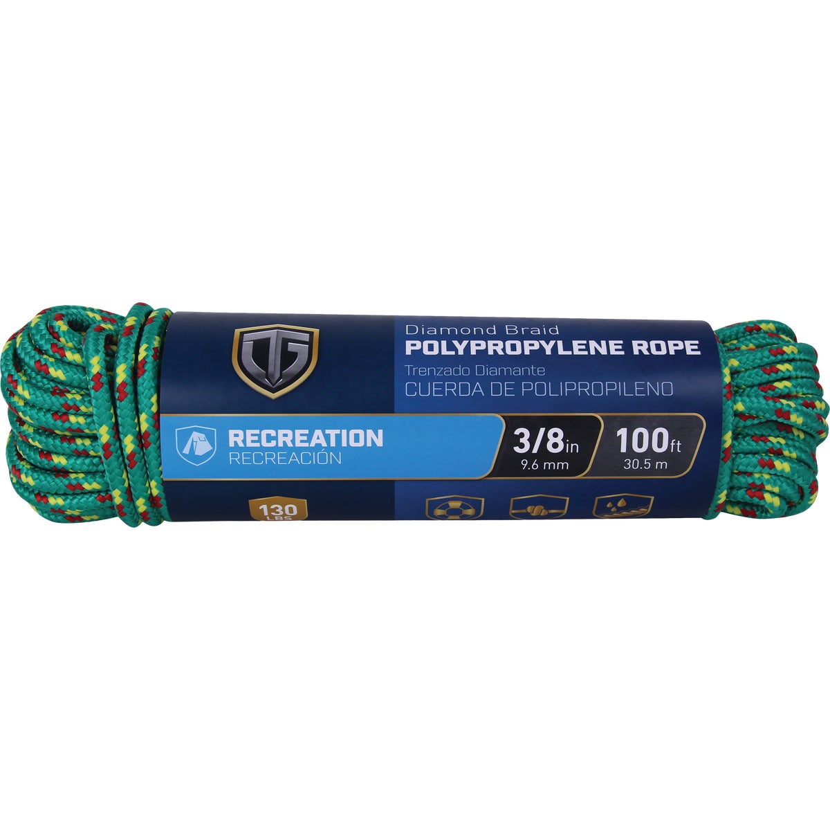 TruGuard 3/8 In. x 100 Ft. Assorted Diamond Braid Polypropylene Rope