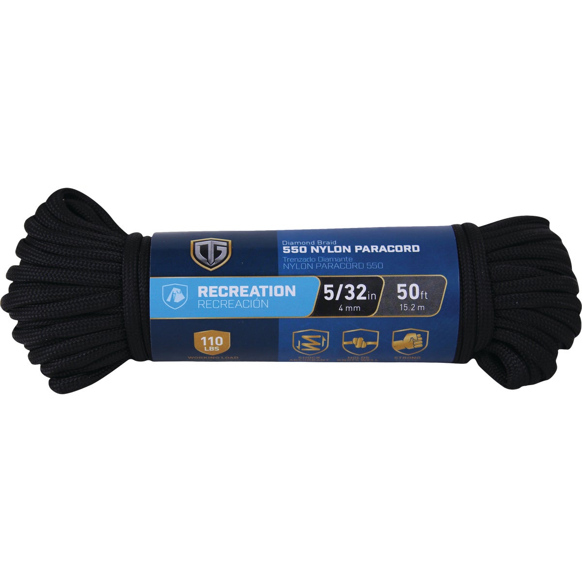 TruGuard 5/32 In. x 50 Ft. Black Paracord 550 Diamond Braid Nylon Rope