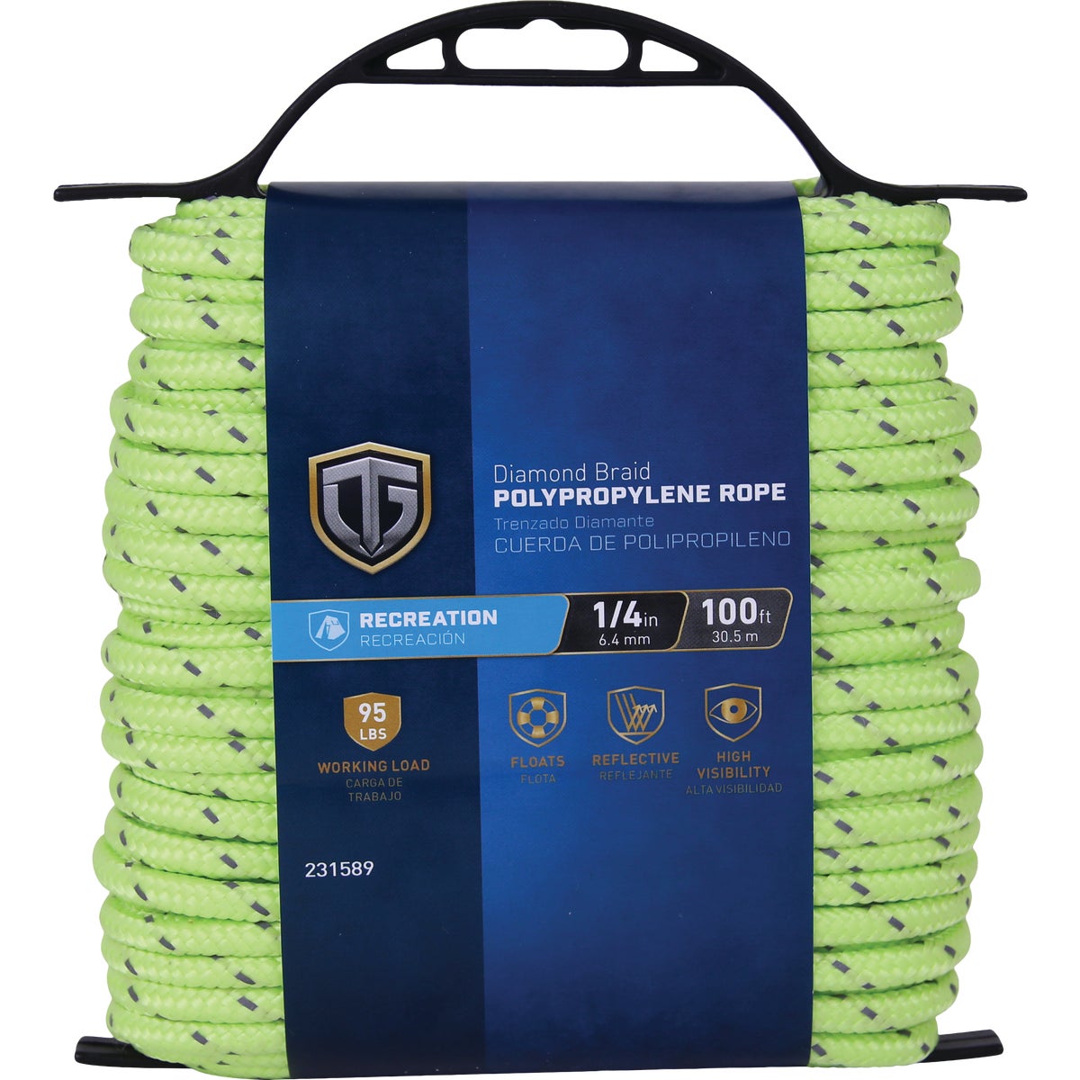 TruGuard 1/4 In. x 100 Ft. Reflective Yellow Diamond Braid Polypropylene Rope