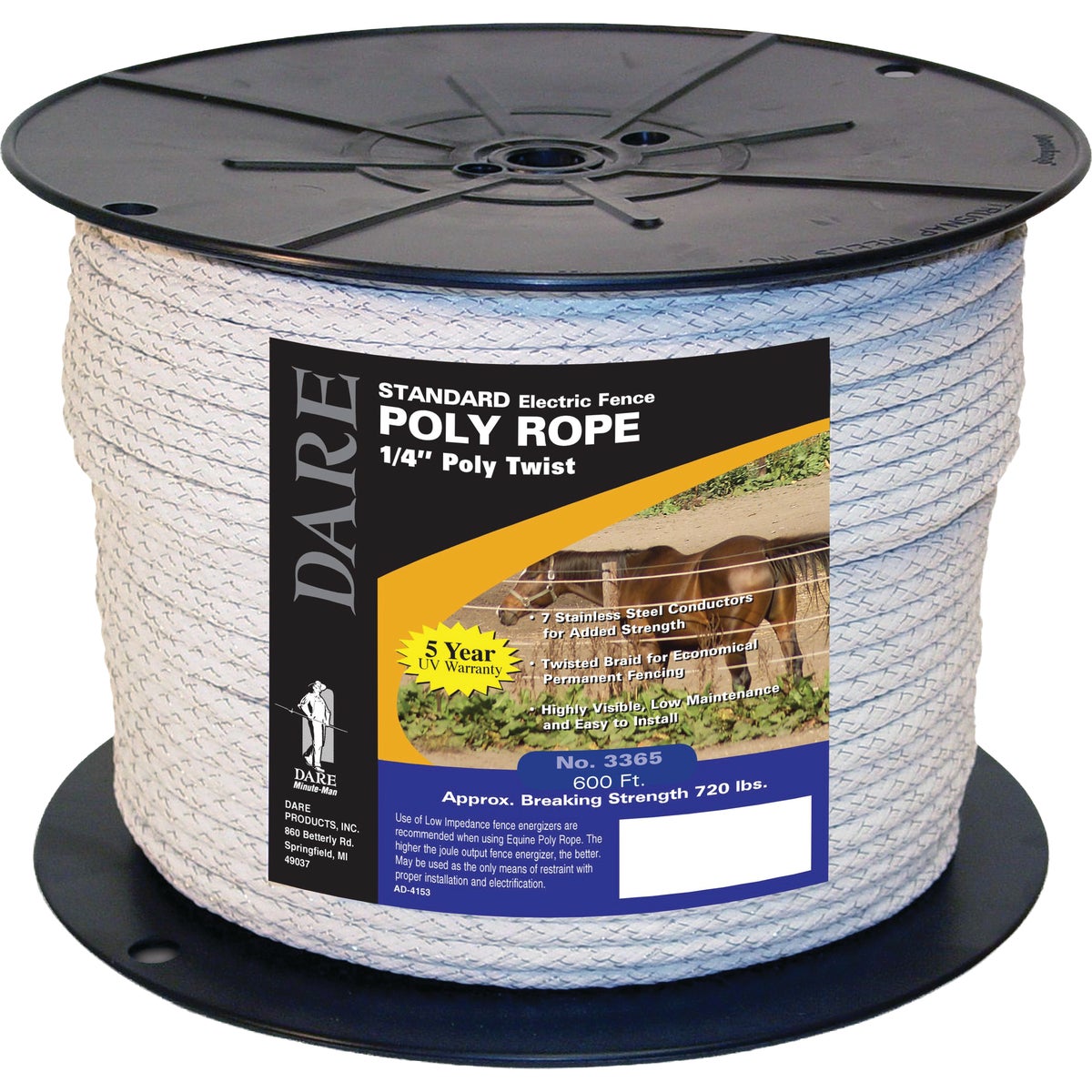 Dare Equi-Rope 6 MM c 600 Ft. Poly Twisted Electric Fence Rope