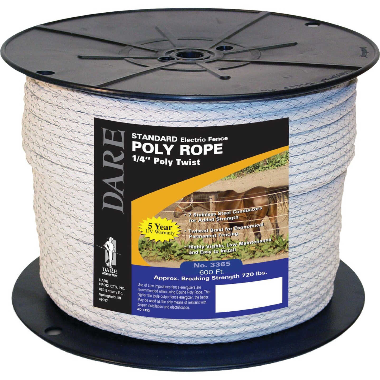 Dare Equi-Rope 6 MM c 600 Ft. Poly Twisted Electric Fence Rope Image 1