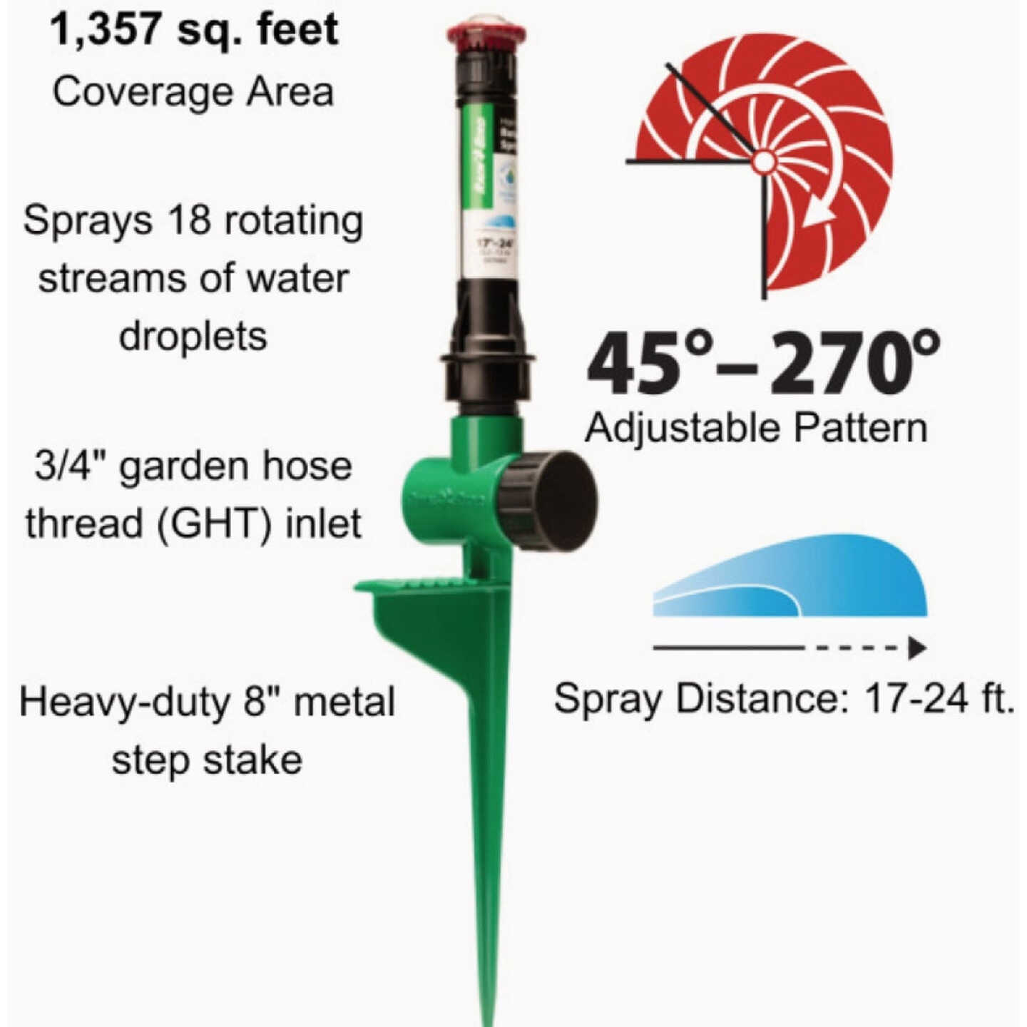 Rain Bird 17 to 24 Ft. Adjustable Rotary Sprinkler on Hose-End Spike Image 2