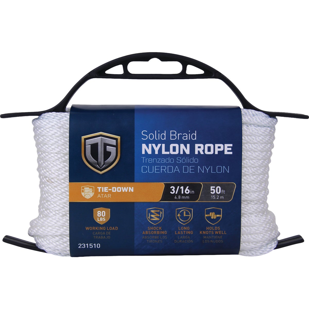 TruGuard 3/16 In. x 50 Ft. White Solid Braid Nylon Rope