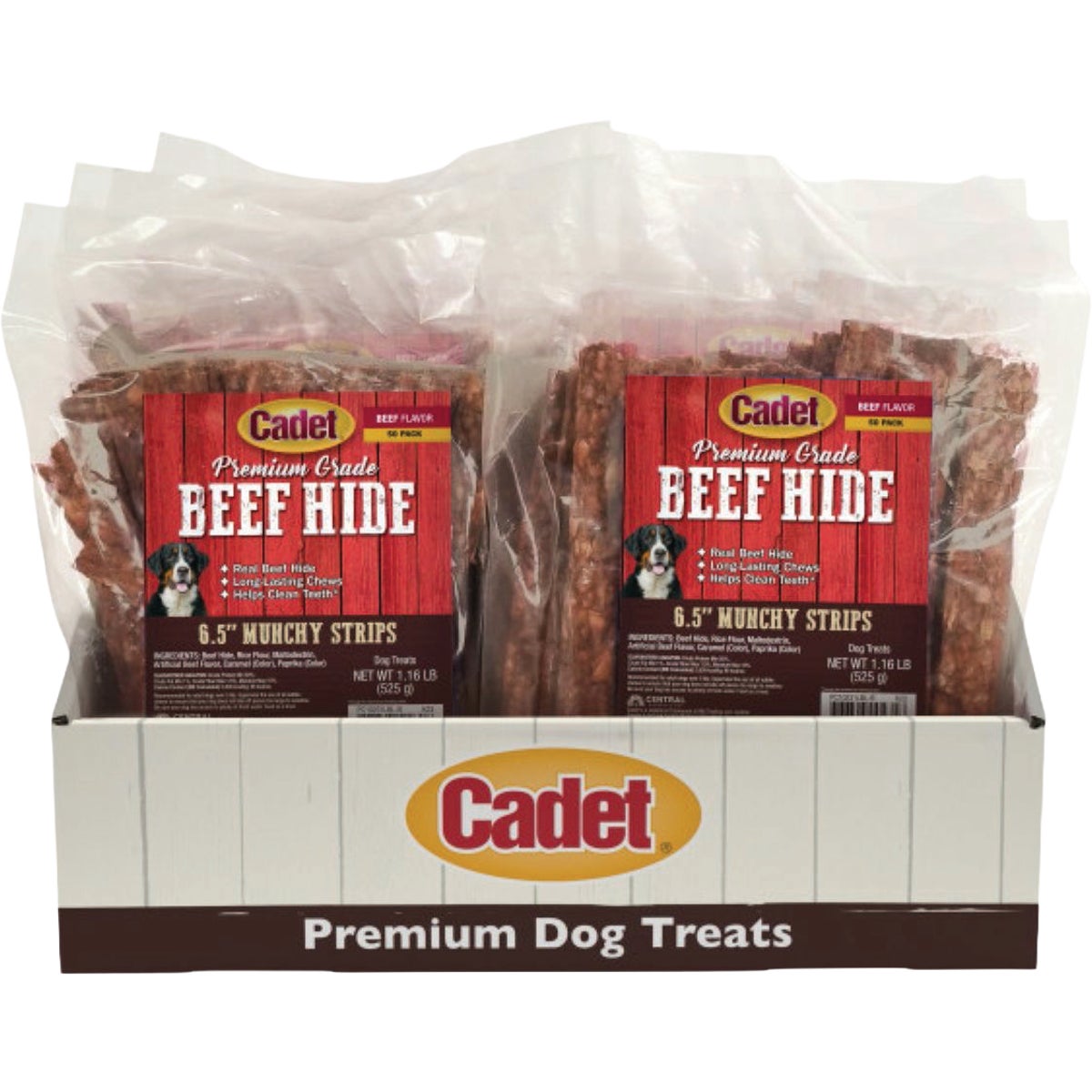 Cadet 6.5 In. Munchy Beef Hide Strips Display (50-Piece)