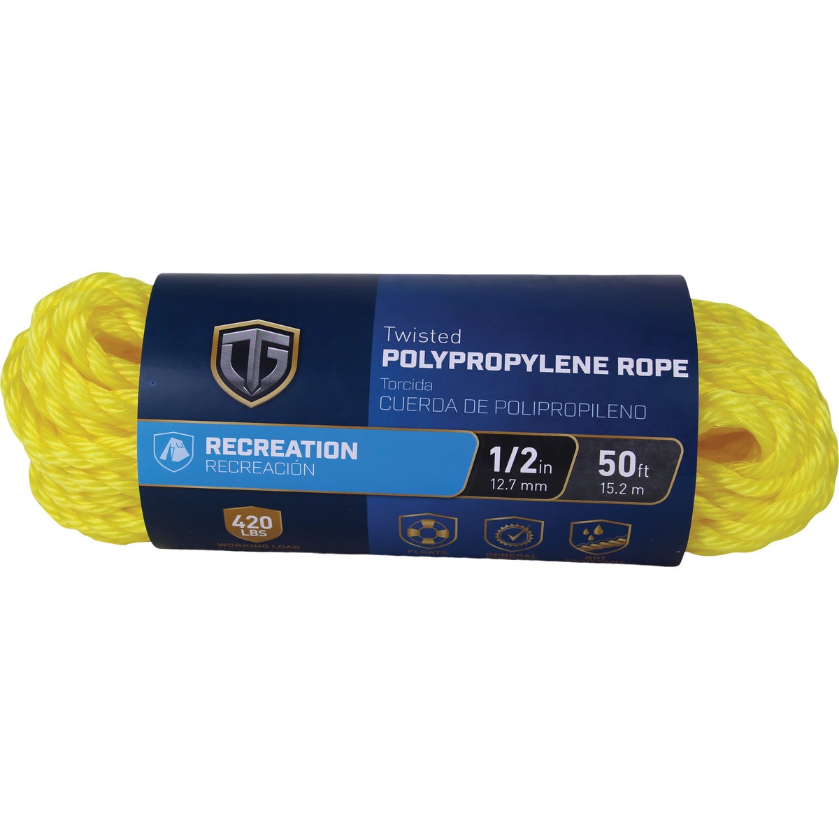 TruGuard 1/2 In. x 50 Ft. Yellow Twisted Polypropylene Rope