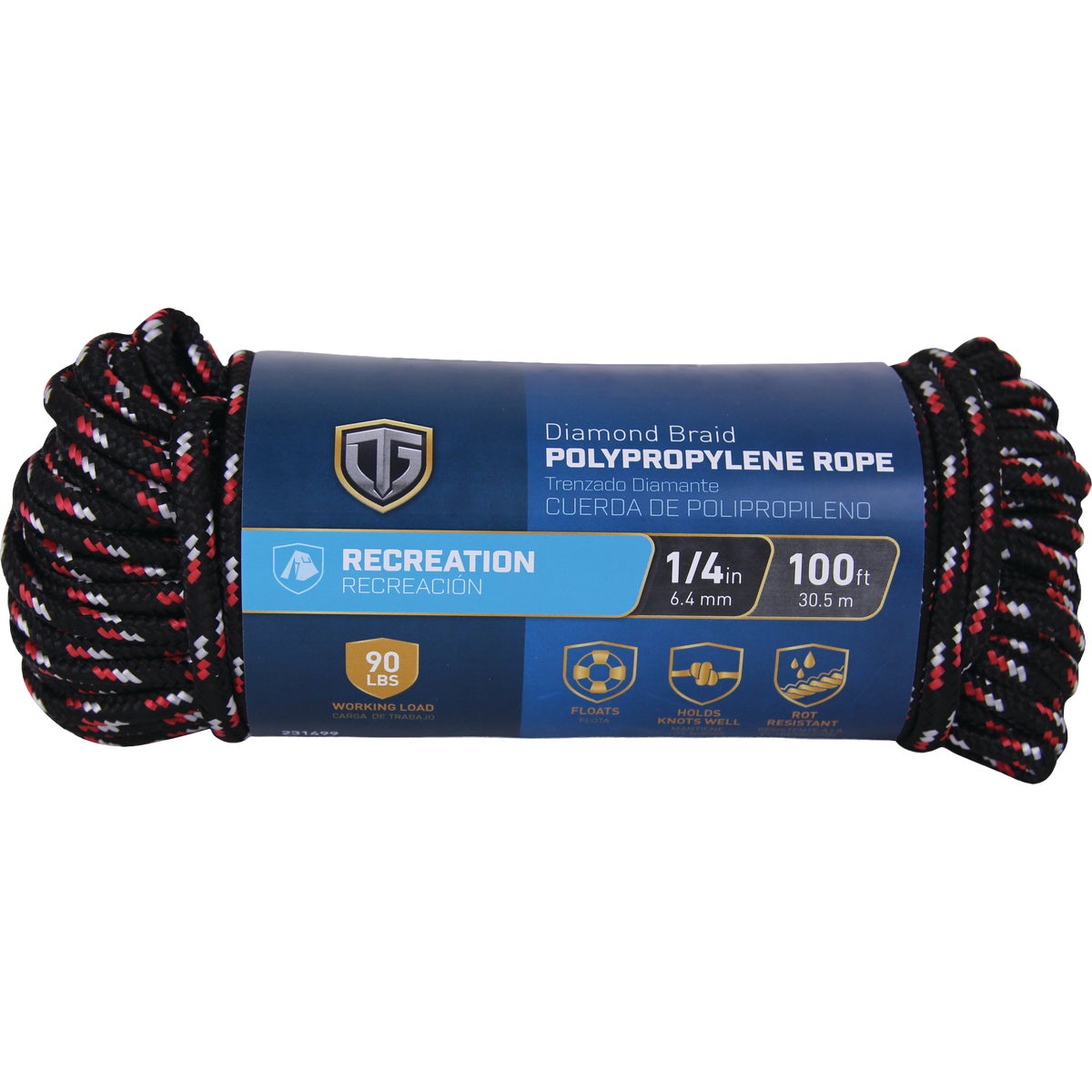 TruGuard 1/4 In. x 100 Ft. Assorted Diamond Braid Polypropylene Rope