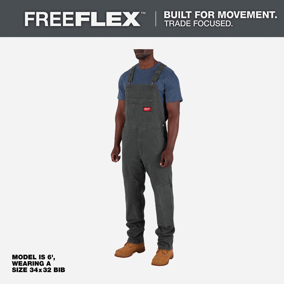 Milwaukee FREEFLEX Men's 40x32 Gray Unlined Bib Overalls Image 4