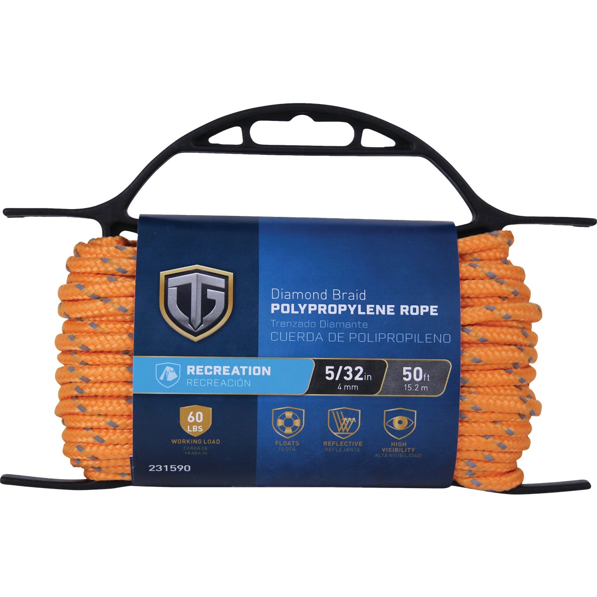 TruGuard 5/32 In. x 50 Ft. Reflective Orange Diamond Braid Polypropylene Rope