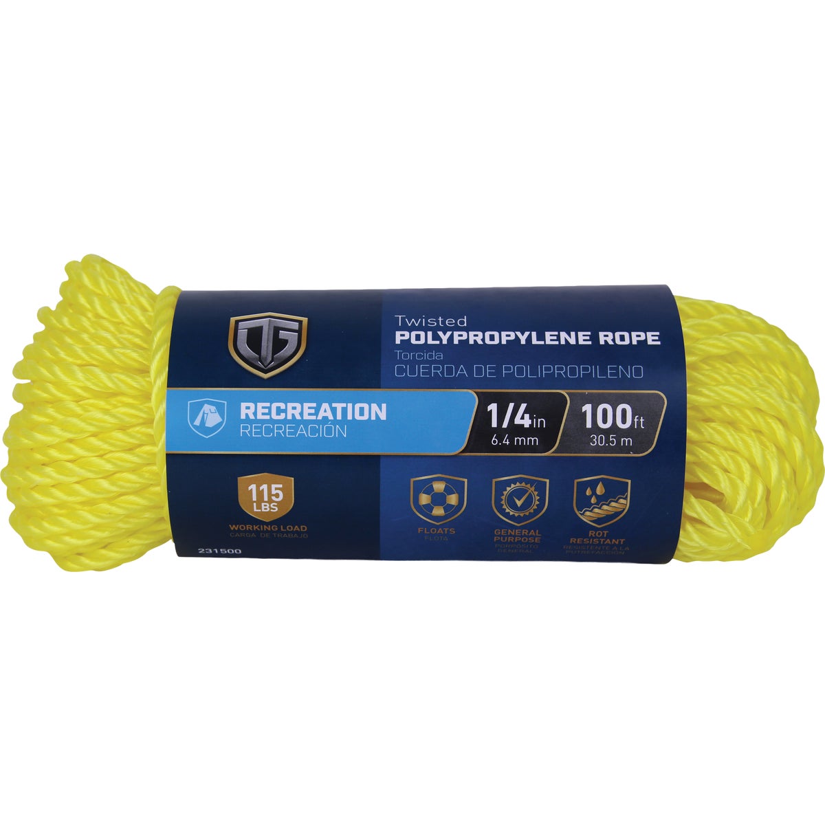 TruGuard 1/4 In. x 100 Ft. Yellow Twisted Polypropylene Rope