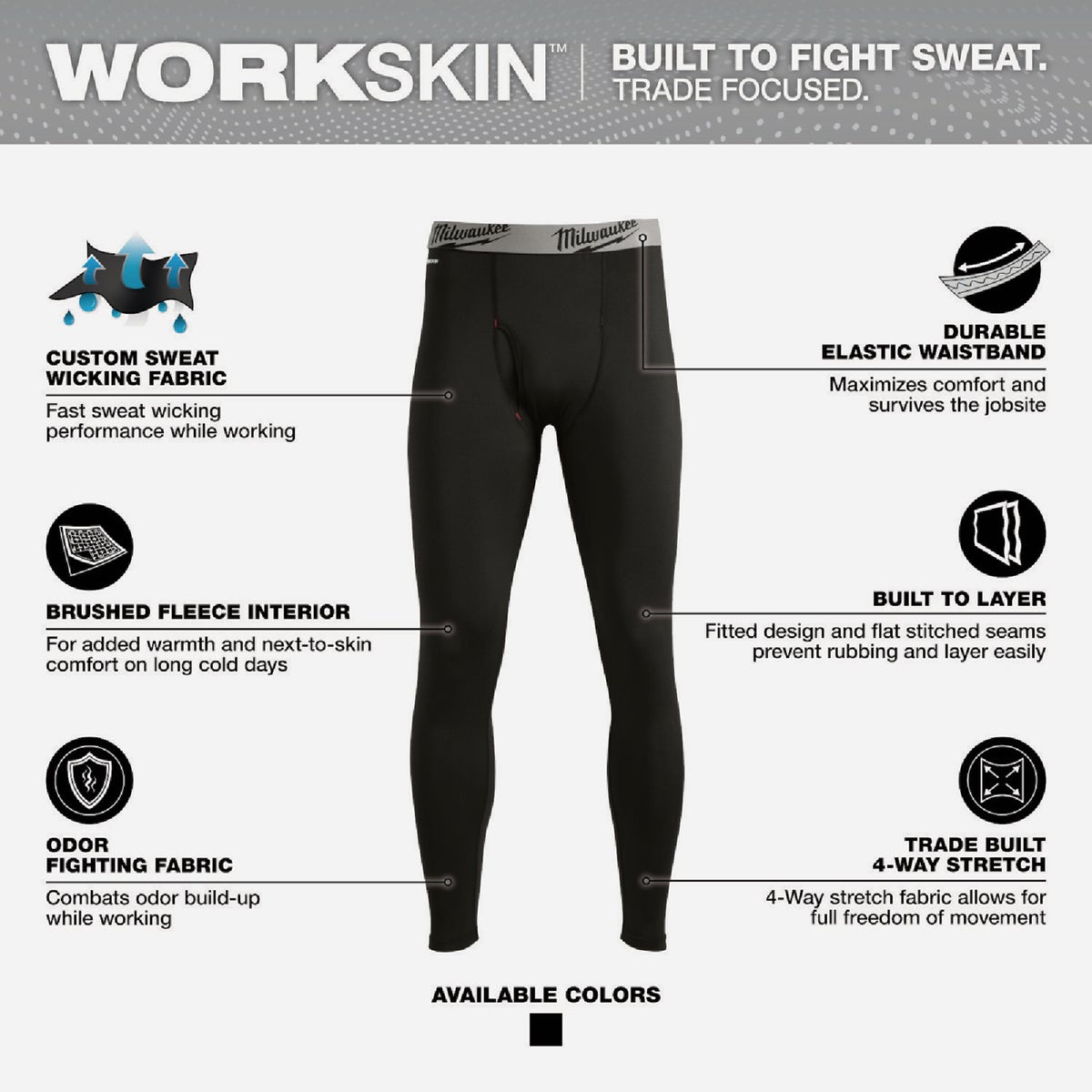 Milwaukee Workskin Men's Small Black Base Layer Pants Image 2