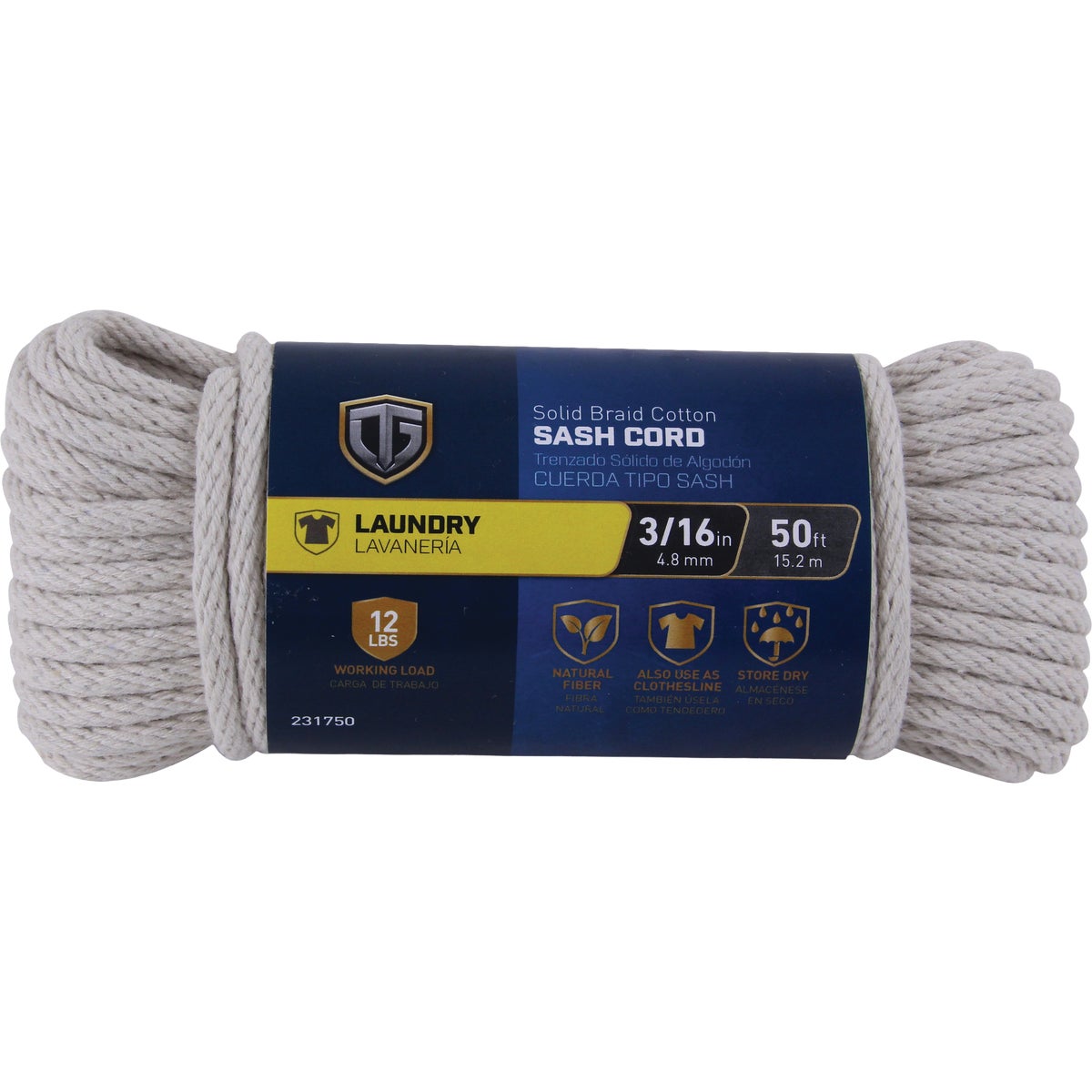TruGuard 3/16 In. x 50 Ft. Natural Solid Braid Cotton Sash Cord