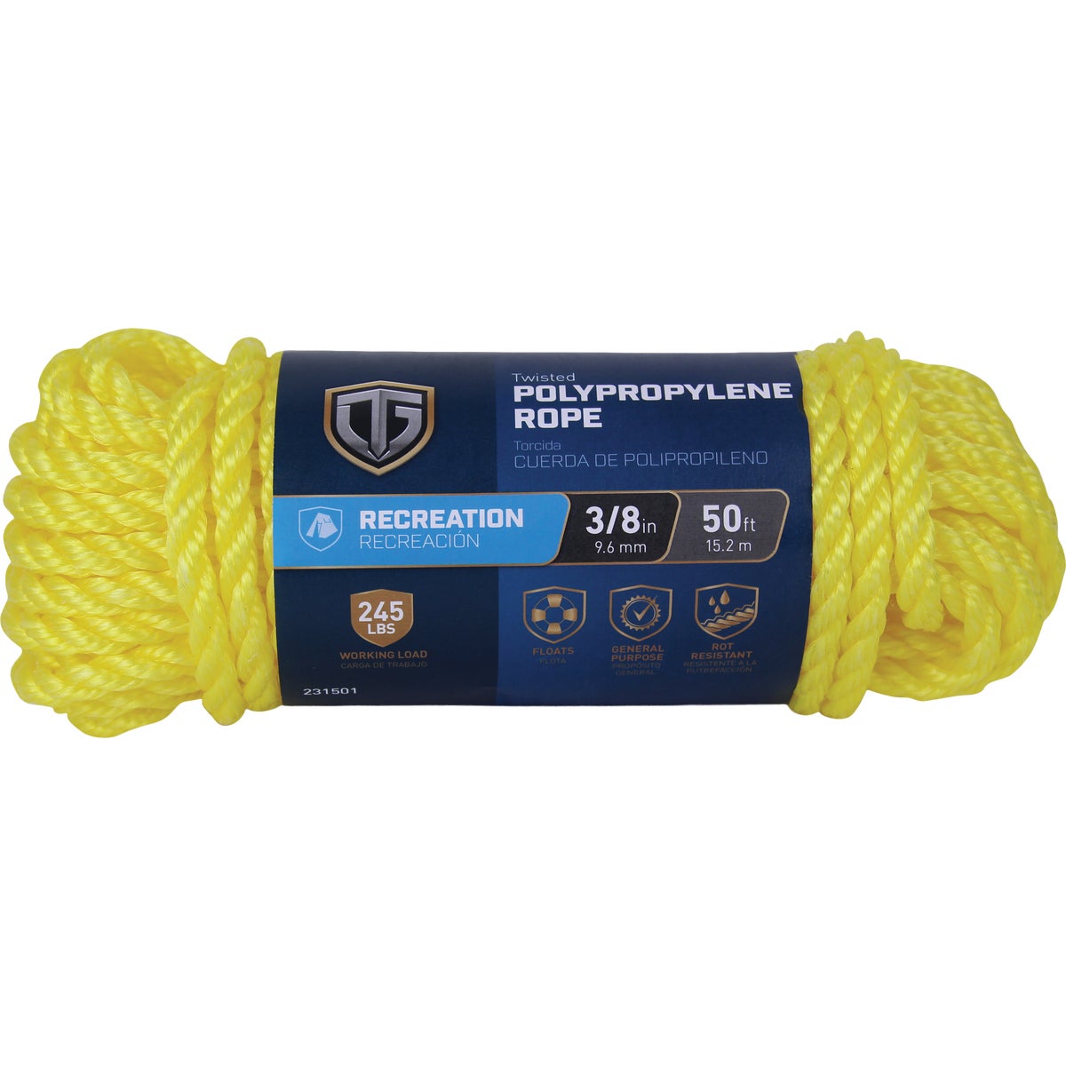 TruGuard 3/8 In. x 50 Ft. Yellow Twisted Polypropylene Rope