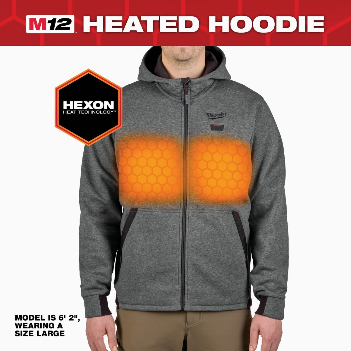 Milwaukee M12 Men's Large Gray Full-Zip Heated Hoodie Image 4