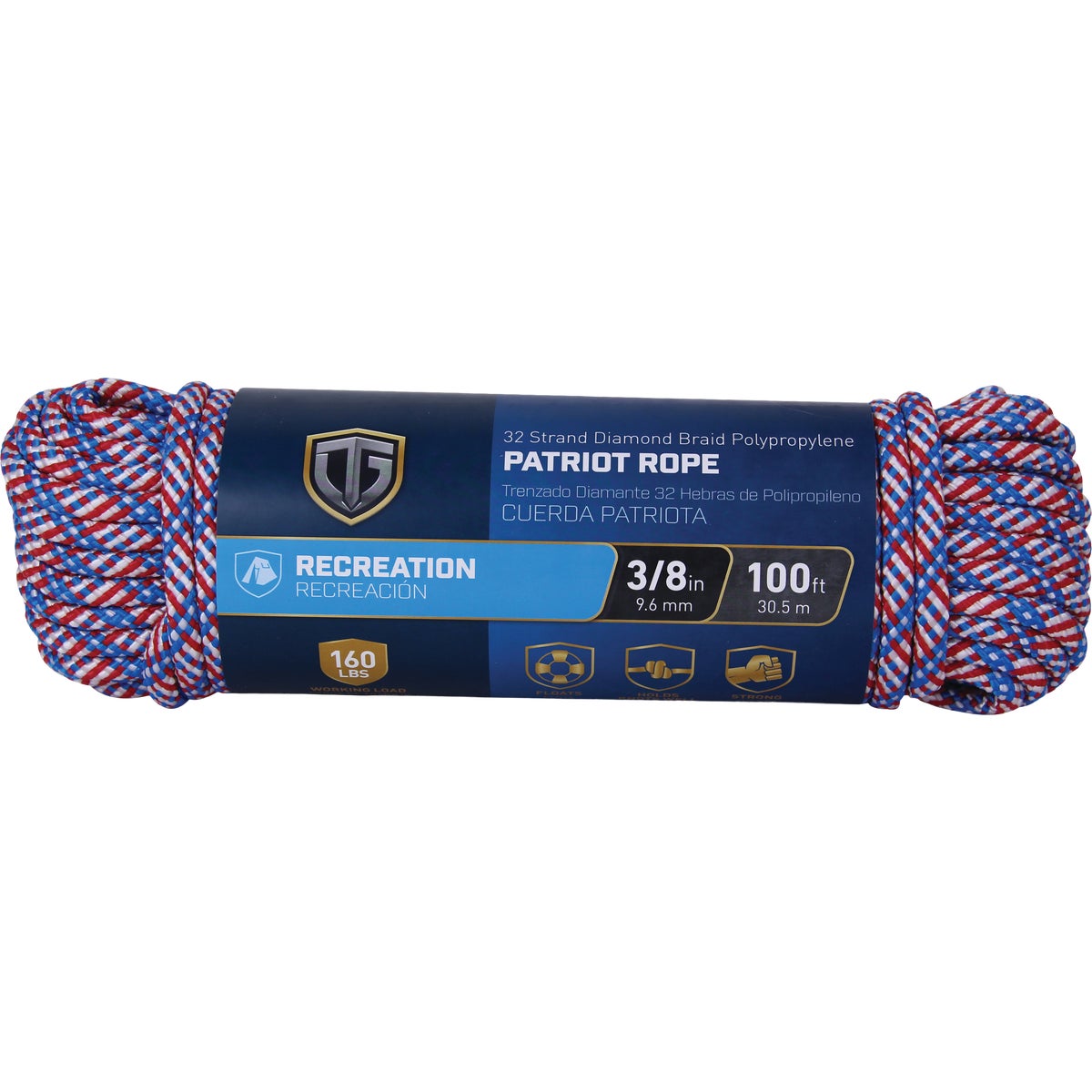 TruGuard 3/8 In. x 100 Ft. Patriot 32 Strand Diamond Braid Polypropylene Rope