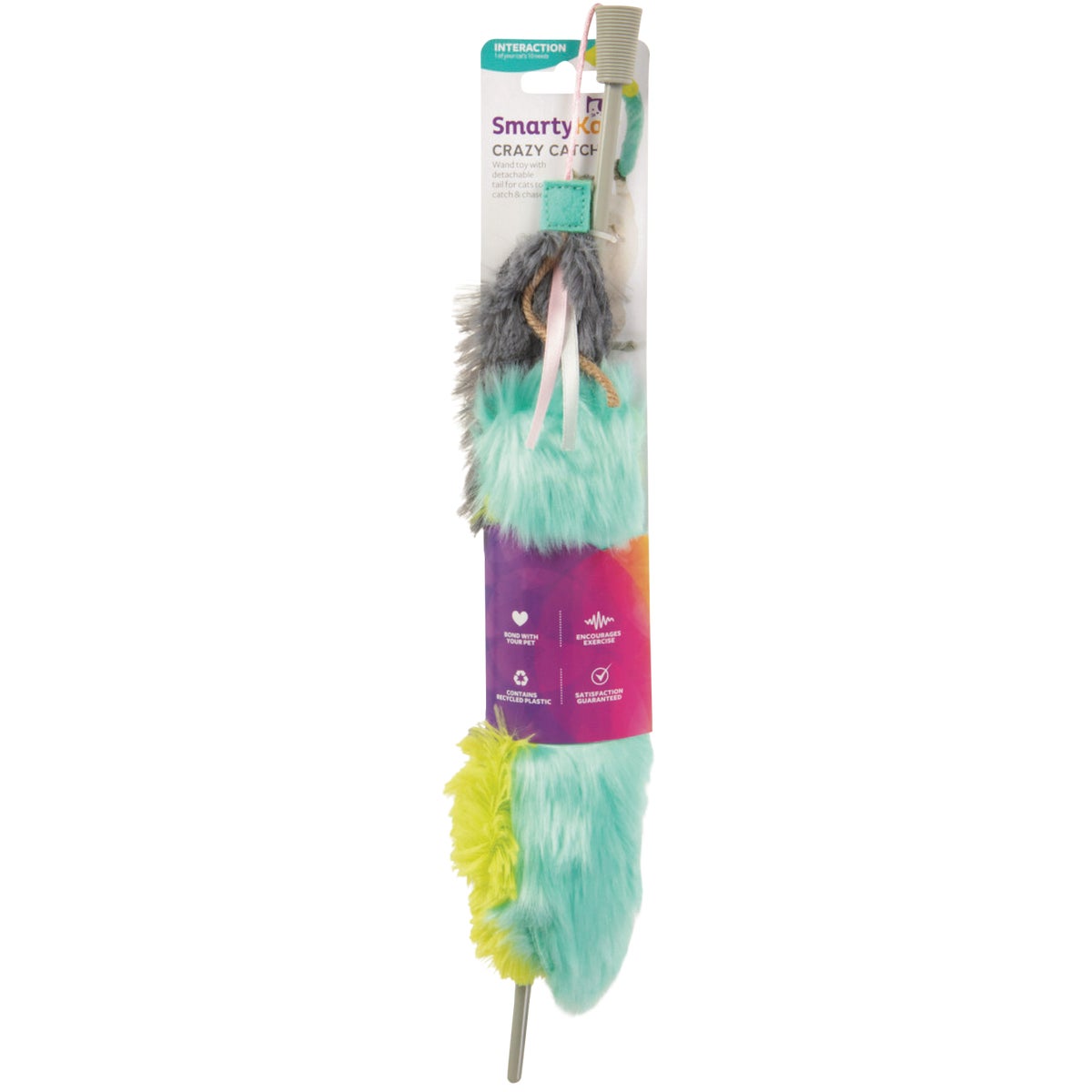 SmartyKat Crazy Catch 3-Part Breakaway Plush Catnip Wand Cat Toy