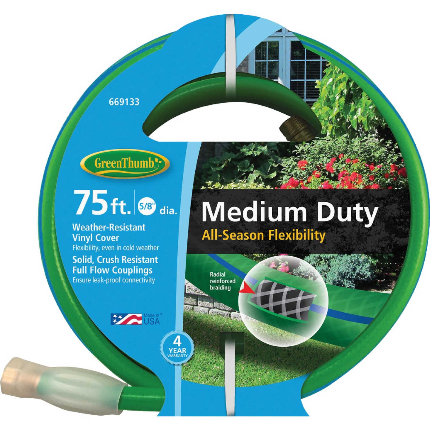 Green Thumb 5/8 In. Dia. x 75 Ft. Medium Duty Vinyl Garden Hose with Guard-N-Grip Image 1