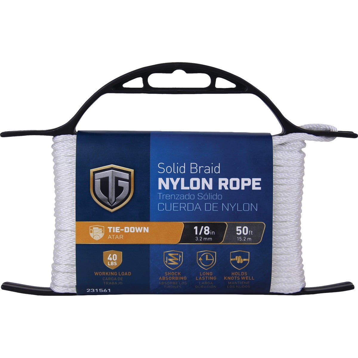 TruGuard 1/8 In. x 50 Ft. White Solid Braid Nylon Rope