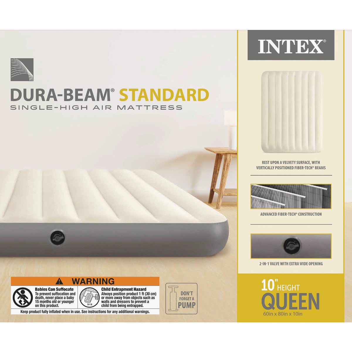 Intex 10 In. Queen Deluxe Single-High Airbed Dura-Beam Standard Series Image 3