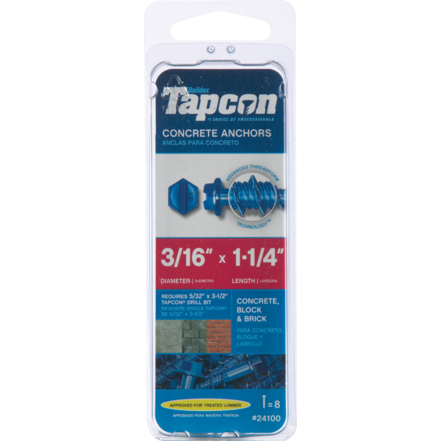 Tapcon 3/16 In. x 1-1/4 In. Slotted Hex Washer Concrete Screw Anchor (8-Count) Image 2