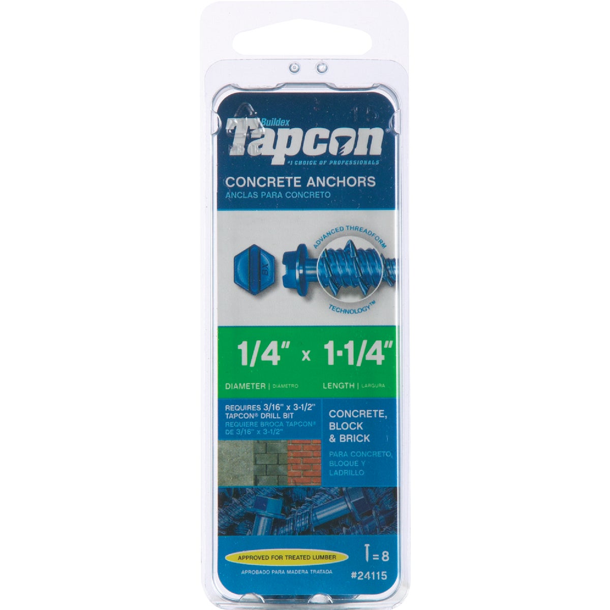 Tapcon 1/4 In. x 1-1/4 In. Slotted Hex Washer Concrete Screw Anchor (8-Count) Image 2
