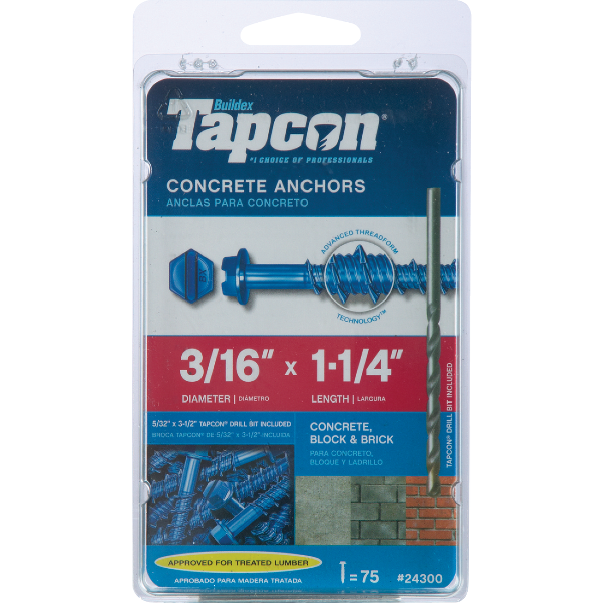 Tapcon 3/16 In. x 1-1/4 In. Hex Concrete Screw Anchor (75-Count) Image 2