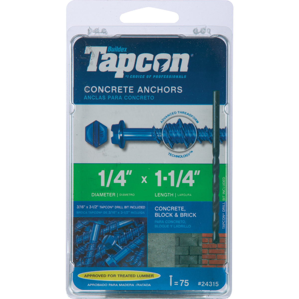 Tapcon 1/4 In. x 1-1/4 In. Hex Concrete Screw Anchor (75-Count) Image 2