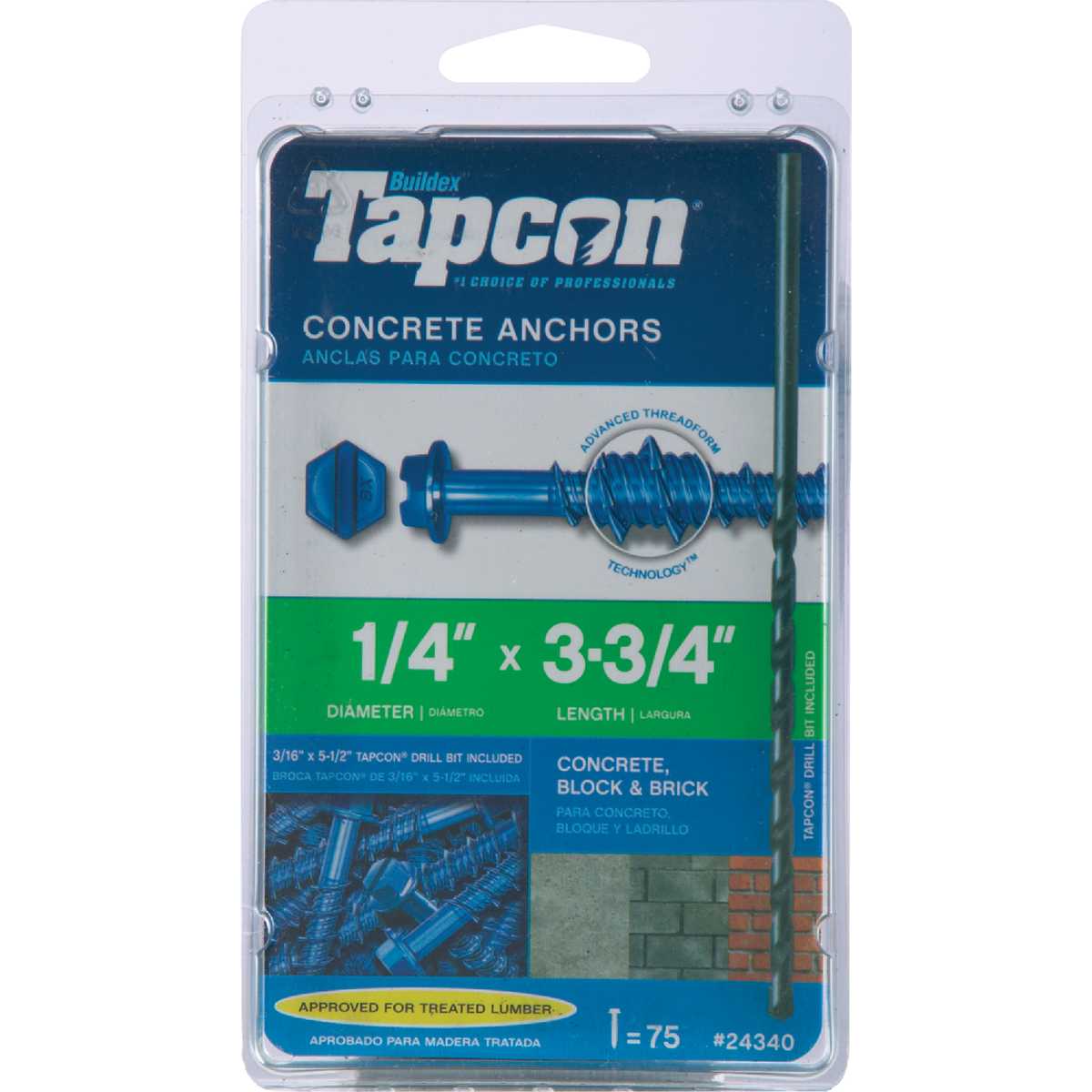 Tapcon 1/4 In. x 3-3/4 In. Hex Concrete Screw Anchor (75-Count) Image 2